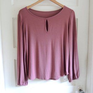 Pink Flowy Modal Keyhole Blouson Sleeve Top M